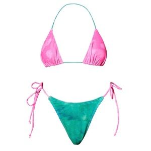 Hot Pink and Green Acid Wash Bikini Set